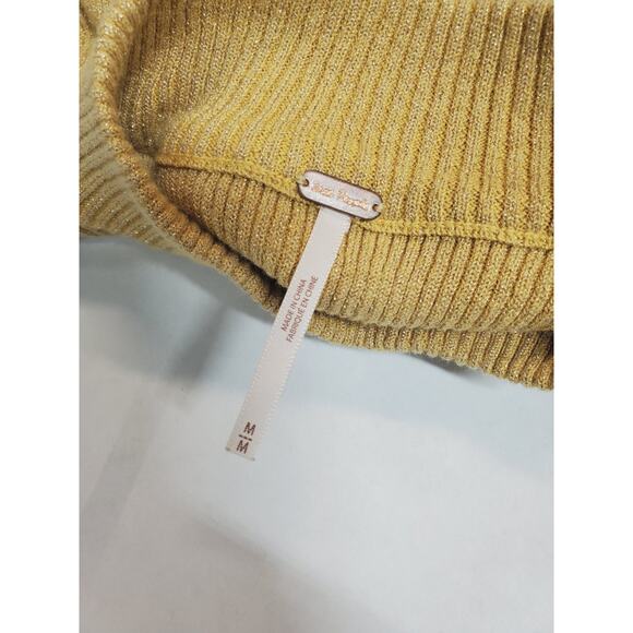 Free People Womens Medium Sweater Dress FRENCH GIRL MINI Gold Shimmer *no Belt - Picture 7 of 13